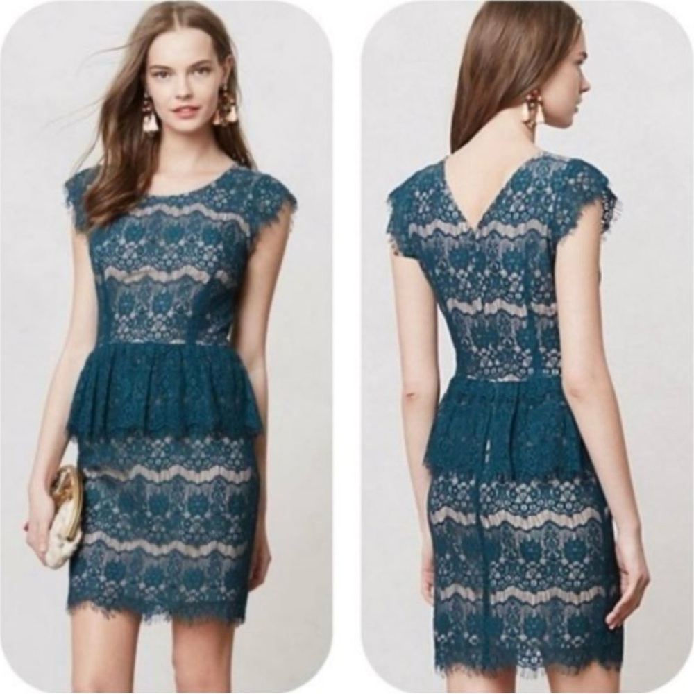 MAEVE Elsa Dark Teal Nude Lace Peplum Dress Lace Romantic‎ Special Occassion